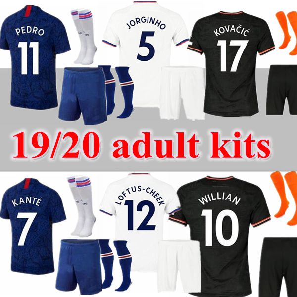 

ADULT KITS SOCKS 2019 2020 ABRAHAM MOUNT KANTE HUDSON ODOI football shirts JORGINHO CHRISTENSEN PEDRO 19 20 soccer jerseys PULISIC RÃDIGER, Black;yellow