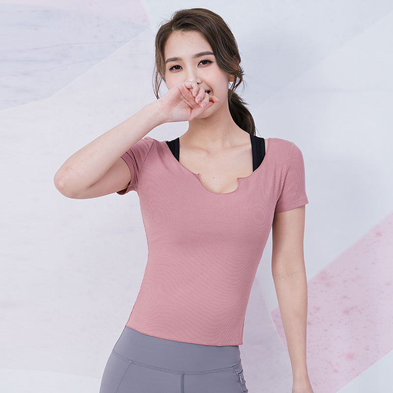 

Vansydical Gym Shirt Short Sleeved Workout Tops Viscose Sport Yoga t-shirt Women U-Neck Slim Tees, Fbf20043