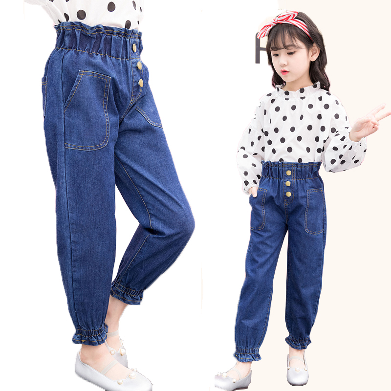 

New Fashion High Waist Teenager Girls Jeans Autumn Blue Kids Jeans for Girls Children Pants Casual Trouses Clothes