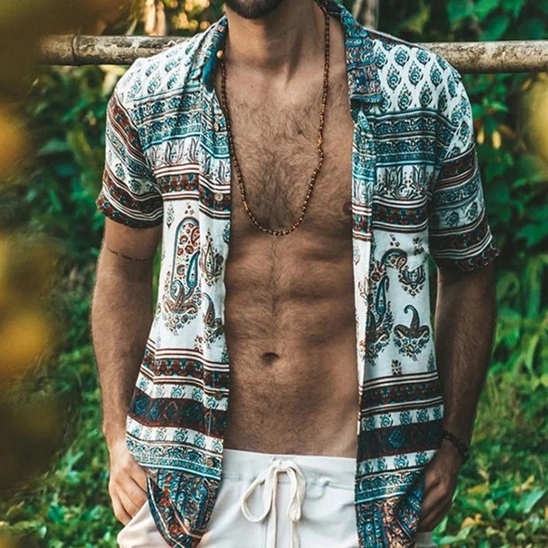 

Men Shirt Summer Fashion Men' Casual Button Hawaii Print Beach Short Sleeve Quick Dry Top Blouse Hawaiian Shirt Mens Cotton, 01