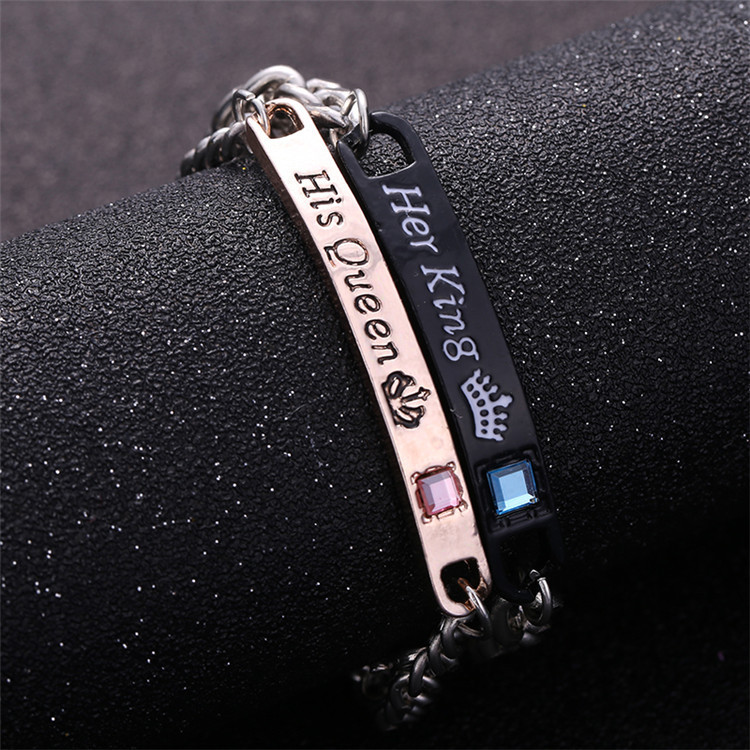 

New Letter Diamond Bracelet His Queen Her King Lovers Bracelet Ornaments