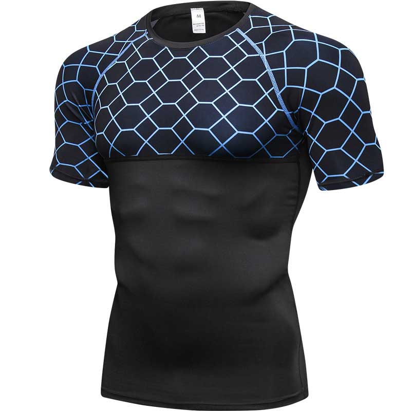 

Men Quick Dry Short Sleeve Workout GYM Fitness Tops Tee Sport Running Exercise Muslce Basketball Football Soccer T Shirt 4003, Grey net