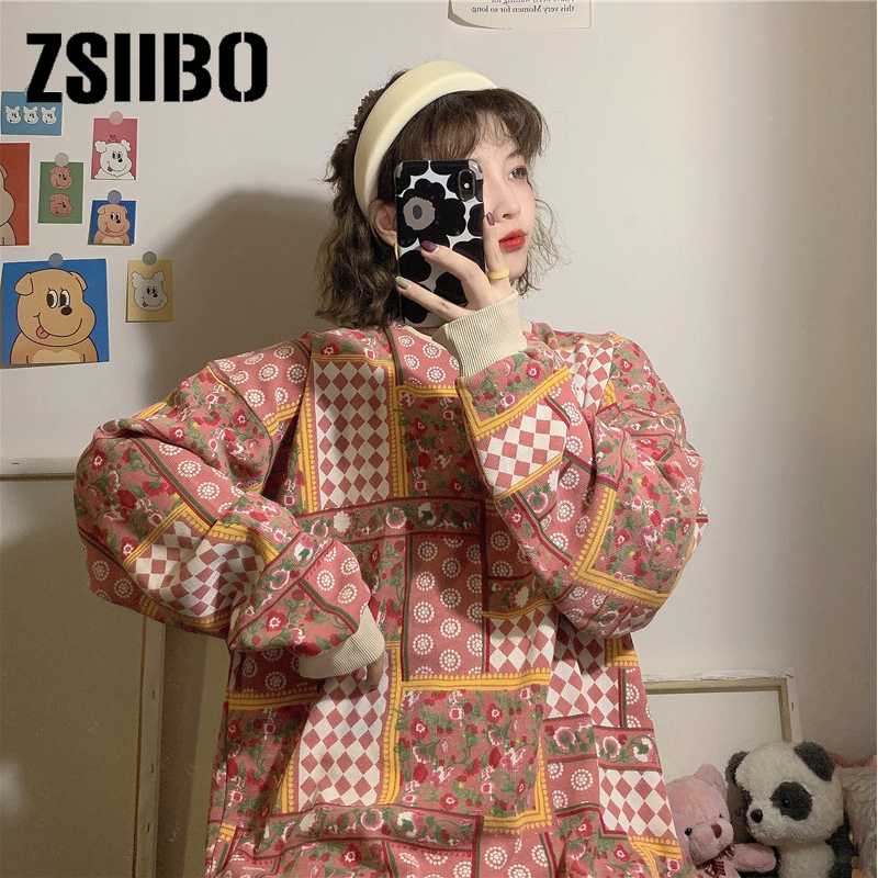 

2020 Fashion Harajuku Winter Hoodie Women Loose Korean Style Sweatshirt Autumn Streetwear Flower Printing Hoodies Pullovers, Red