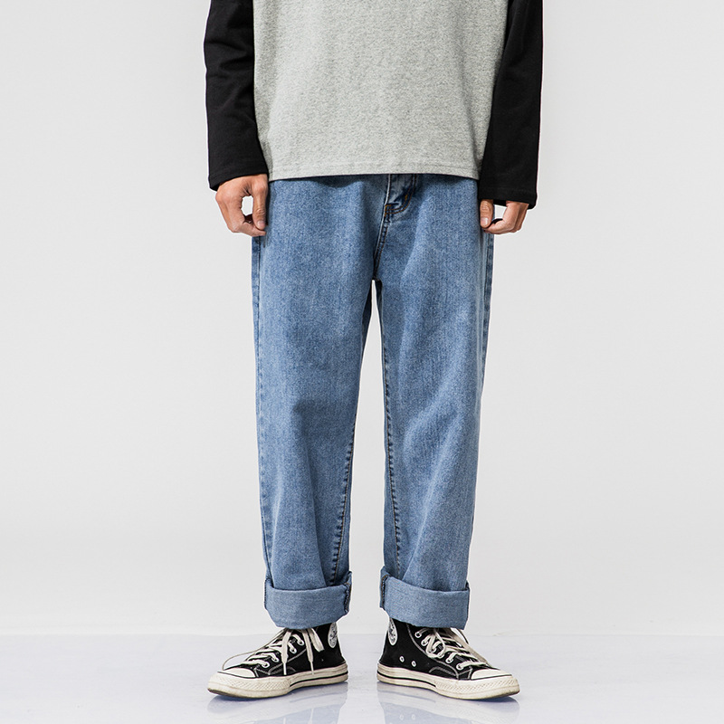 

Male Japan Korea Streetwear Hip Hop Denim Pant Men Vintage Fashion Loose Wide Leg Jeans Trousers, Cn02