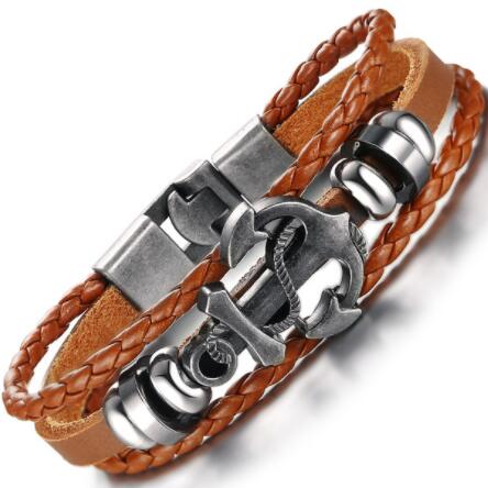 

High Quality Anchor Bracelets European and American Vintage Bracelets Handmade Anchor Bracelet Hip Hop Men's Punk Braided Bracelets