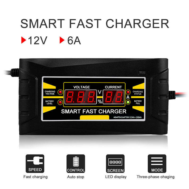 

Full Automatic Auto Battery Charger 12V 6A Smart Fast Power Charging Lead Acid For Car Motorcycle