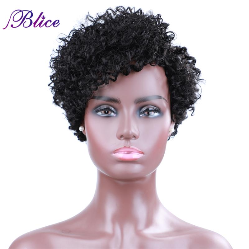 

Blice Synthetic Short Black Afro Kinky Curly Wig for Women African American Wigs Machine Made Kanekalon Hair, #1