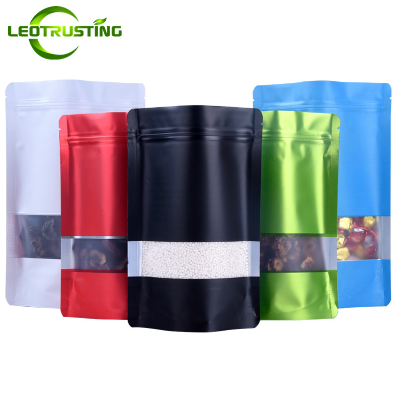 

Leotrusting 100pcs/lot Stand up Aluminum Foil Window Ziplock Bag Display Packaging Bag Doypack Foil Food Snack Nuts Coffee Storage Bag