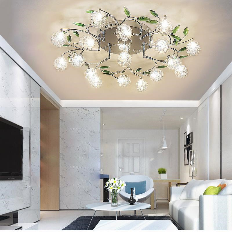 2021 Modern Ceiling Light Green Leaf Crystal LED Ceiling Lamp Garden