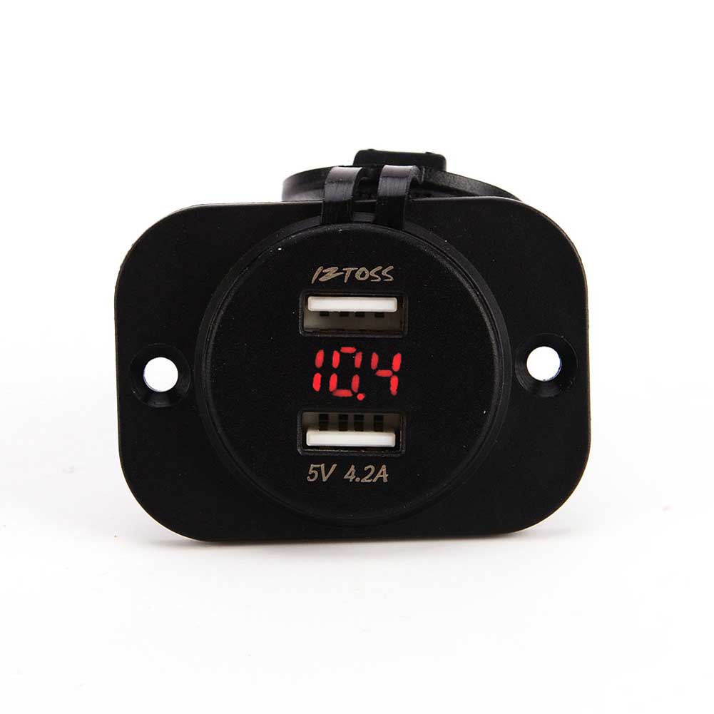 12/24V DIY Dual 2 Port USB Car Power Charger Adapter with Voltmeter Red LED-image-444986670