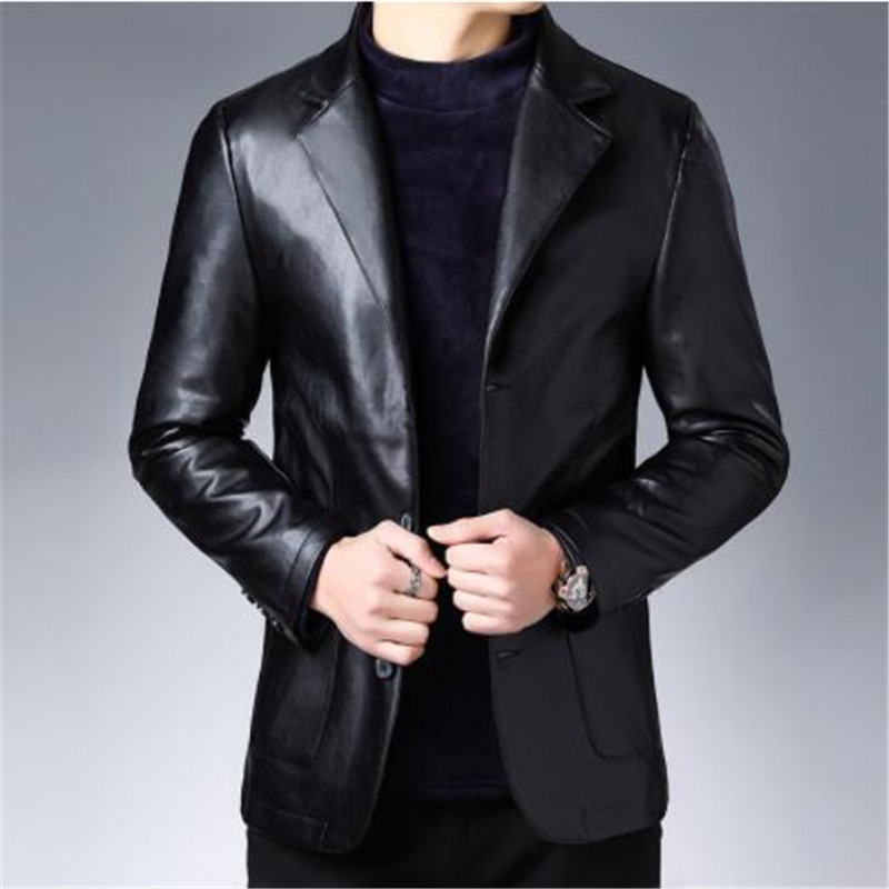 

Jaqueta Couro Shearling Mens Sp And Autumn 2019 New Middle-aged Suit Leather Jacket Men's Business Fashion Skin Garment