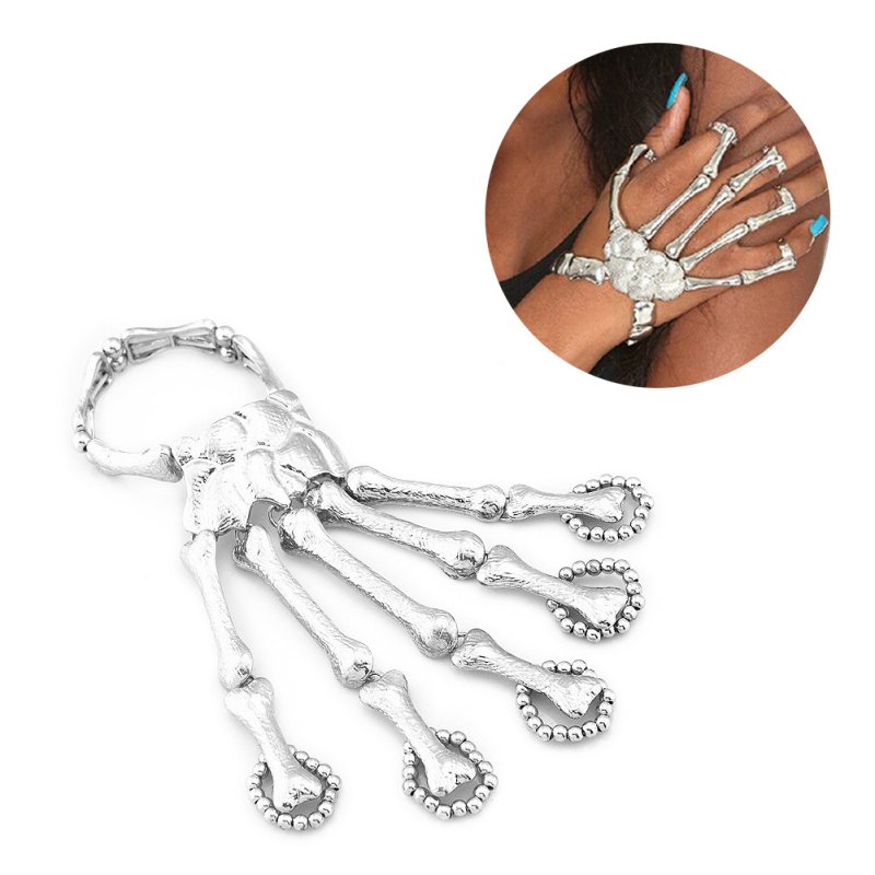 

Punk Skull Skeleton Bone Hand Finger Bracelet Party Decoration Halloween Props Gift Fun Nightclub Party Punk Finger Bracelet, Golden;silver