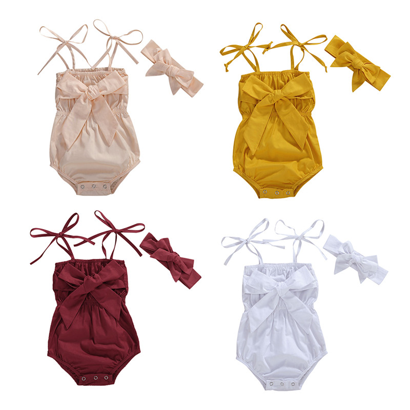 

4 Colors Newborn Rompers Baby Girl Clothes Sleeveless Backless Summer Baby Girls Jumpsuit Casual Sunsuit Cute Cotton Bow Outfits