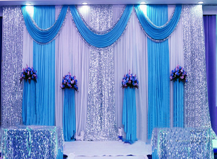 Wedding 3mx6m backdrop luxurious marriage stage background with Beatiful Swag wedding stage backdrop decoration-image-454887224