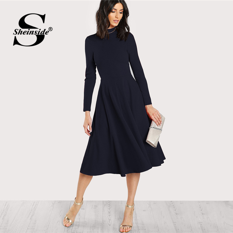 long sleeve midi fit and flare dress