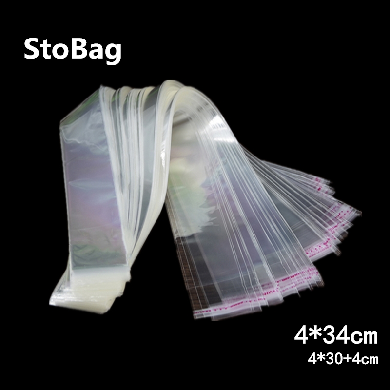

StoBag 1000pcs 4*34cm Clear Self Adhesive Cello Bag Resealable Small Long Plastic Bags for Cookie Gift Jewelry Slender Packing
