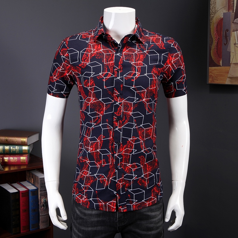 

Men's Summer Oversized Shirt Men's Fashion Casual Loose Large Size Short Sleeve Shirt Cotton Printed Hawaiian Beach 7XL, Red