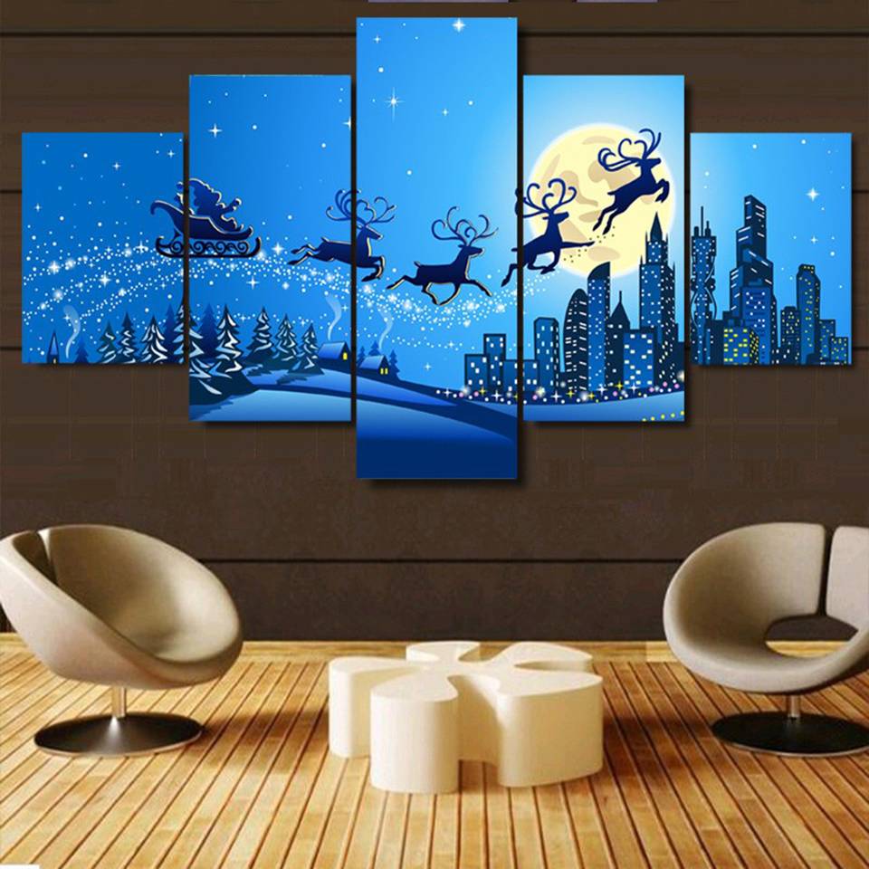 

Simple Canvas Painting Print Home Decor Wall Art 5 Pcs Christmas Modular Hang Picture Poster Hot Sale Snow Drop (No Frame)