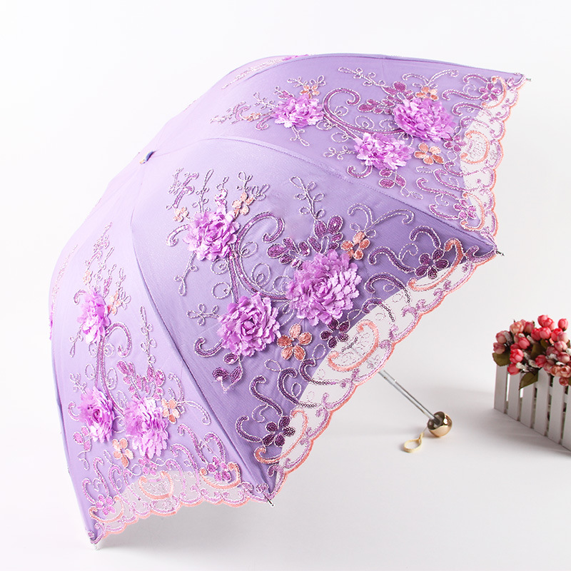 

New embroidered lace double anti-UV folding umbrella, Y006-pl