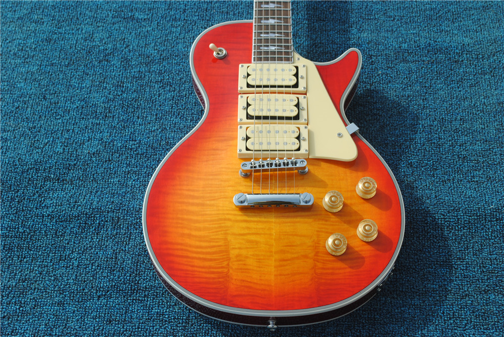 Custom Shop Ace Frehley Signature Cherry Sunburst Flame Maple Top Electric Guitar Three Pickups, Lightening Bolt Inlay ,free shipping
