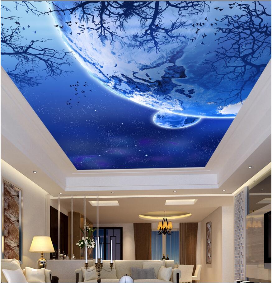 

3d ceiling murals wallpaper custom photo Night blue space planet earth branche living room home decor 3d wall murals wallpaper for walls 3 d, Customize