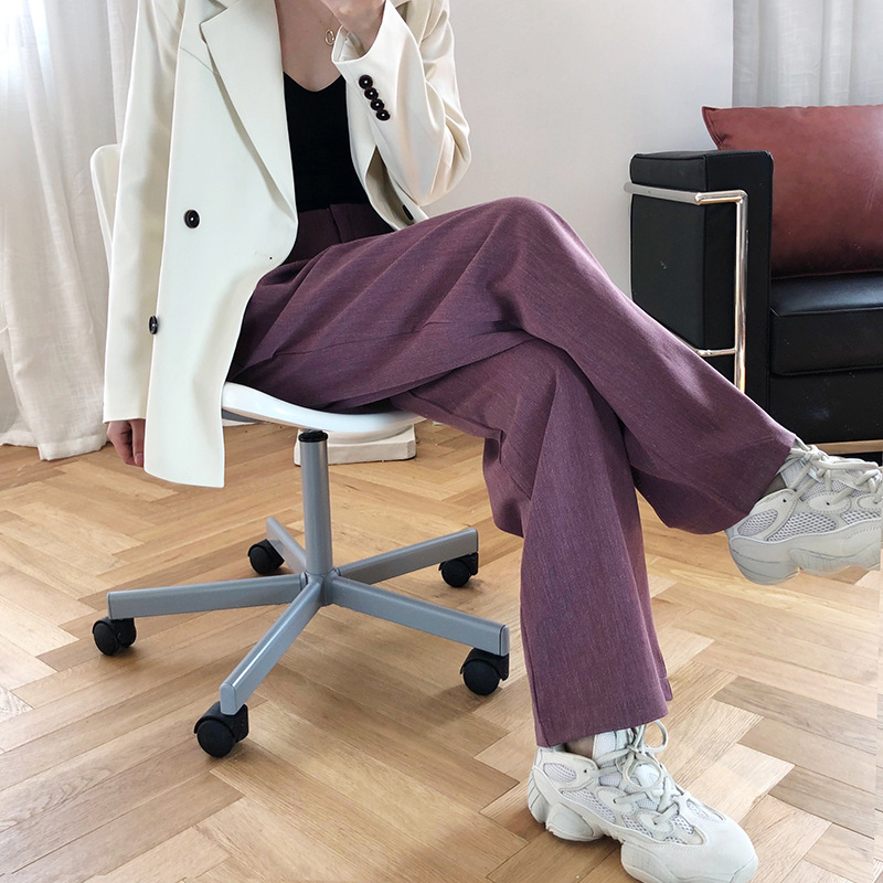 

2020 Spring New drape suit pants female high waist loose long leg mopping pants straight, Gray