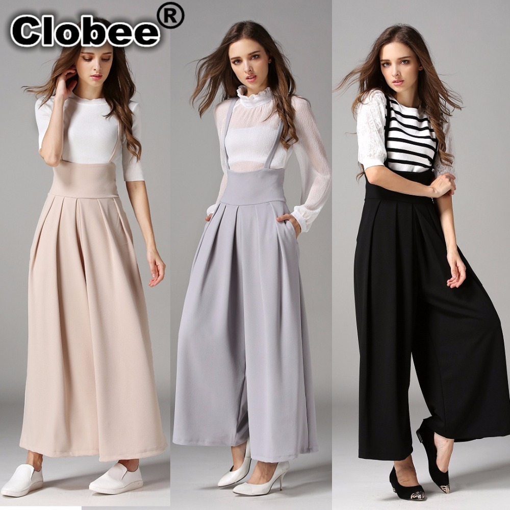 

Women Wide Leg Pants With Strap 2020 Summer Ankle-Length Loose Pants Female Euro Style High Waist Ladies Pant Pantalones Mujer, Black