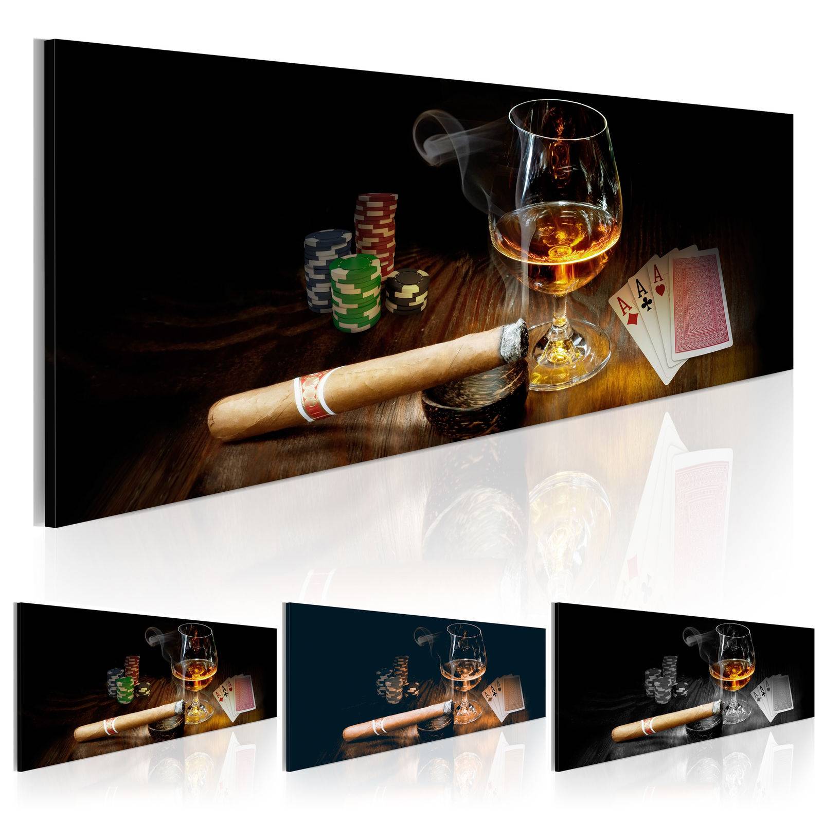 ( No Frame ) Bar Restaurant Decorated with Wine Poker Cigars Design Canvas Print Wall Art Modern Home Decoration(Multicolor)-image-448997233