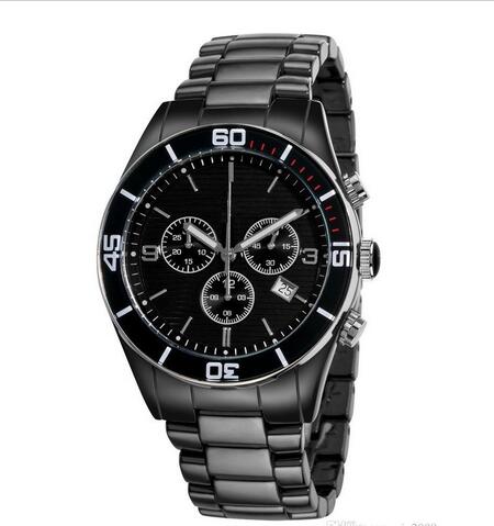 

free shipping fashion SHIPPING New Mens Ceramic Chronograph Dial Quartz Watch AR1421 AR1424 AR1429, Black
