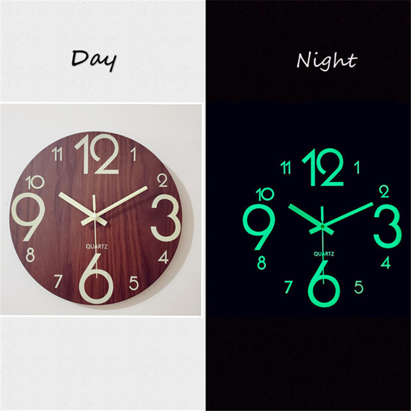 

Luminous Wall Clock Nordic Simple Wooden Clock Decoration Fluorescent Digital Living Room Wall Home Decoration