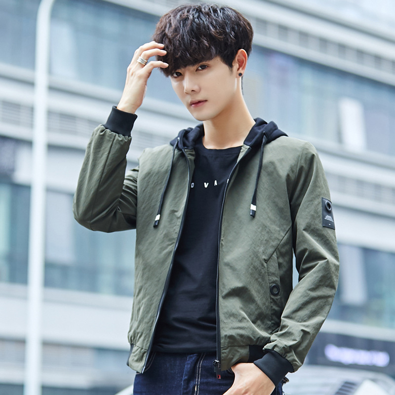 

Spring And Autumn New Style Men Hooded Lettered Slim Fit Coat Large Size Casual Origional Hong Kong Style Jacket Men's, Green