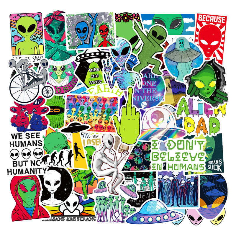 

50pcs/lot Car Stickers Alien UFO Trolley Case Skateboard Notebook Stickers Waterproof PVC Removable Stickers for Car Motorcycle Bike