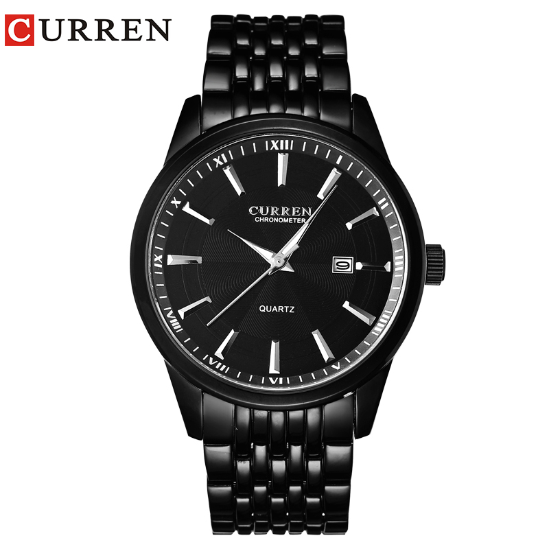 

CURREN New Watches Fashion Simple style Calendar Casual Business Men Wristwatch Full Steel Quartz Male Clock Waterproof Watch, Slivery;brown