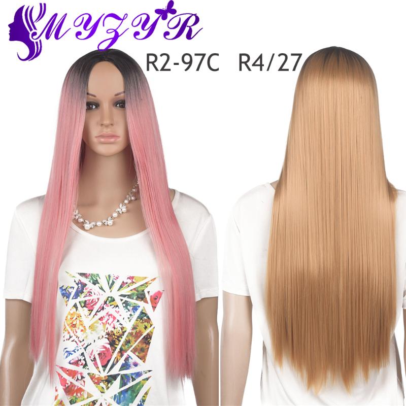 

ZYR Long Straight Wig Ombre For Women High Temperature Fiber Wigs Black-Pink Black-Blonde 30 Inches 350 g New store opened, R2-97c