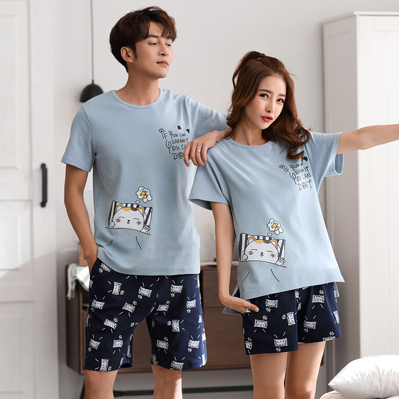Couples de Nuit Femmes Hommes D'été De Bande Dessinée À Manches courtes pull pantalon pyjamas ensemble Coton Casual Salon porter Nouveau M / L /