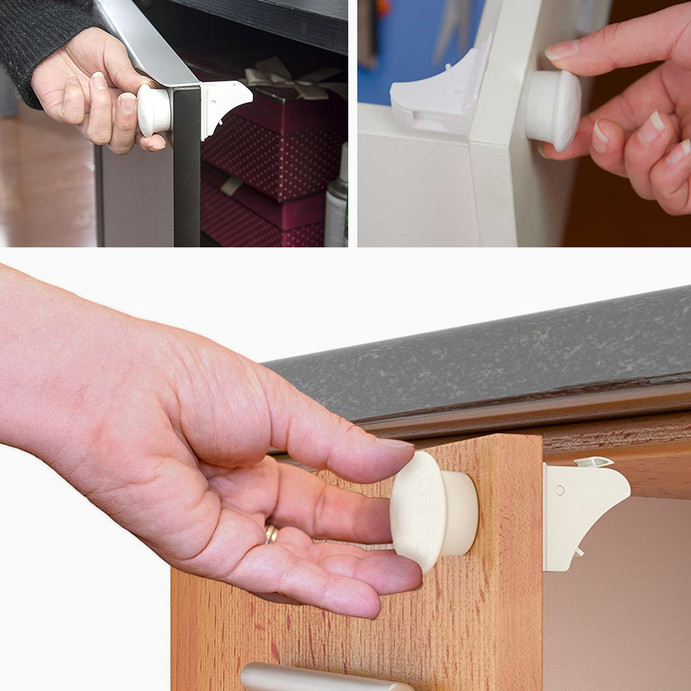 Heart Service 2PCS Kids Safety Lock Latch Finger Protector Adjustable Drawer Cabinet Fridge Extended Lock for Household White