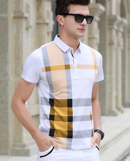 

2019 Spring Autumn London Plaid Polo Shirts Men Casual Shirt New Short Sleeve Summer England Slim Fit Male Polos Red Blue Yellow M-XXXL