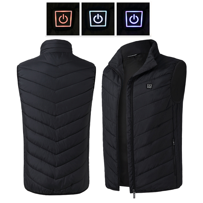 

New Technology USB Electric Heated Vest Men&Women Heating Waistcoat Thermal Warm Clothing Feather Hot Sale Winter Heated Jacket, Black