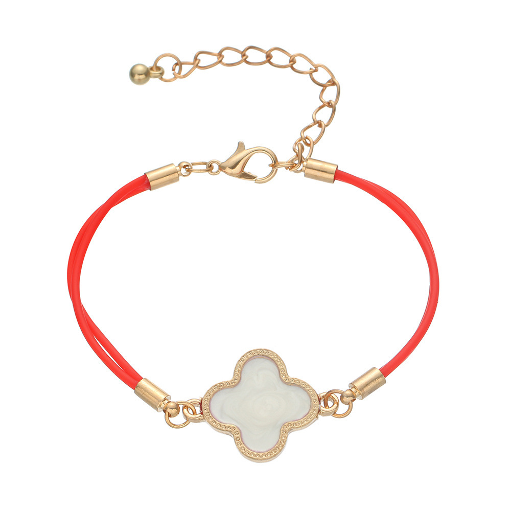 

Concise White Oil Dripping Four Ye Cao Lucky Pu Bracelet