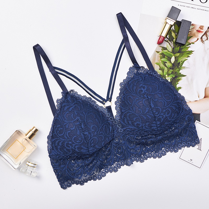 

Wireless Bras for Women Lingerie Lace Sexy Bralette Push Up Bra Y-line Straps Backless Bras 4Colors, Blue
