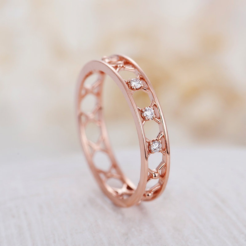 

2019 New Zircon Rivet Rings Fashion Exquisite Rose Gold Color Plated Ladies Elegant Wedding Rings Simple Women Party Jewelry