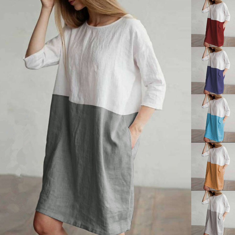 S-5XL Damen Langarm Button Baumwolle Lose Freizeit Bluse Shirt Tops Kleid Plus