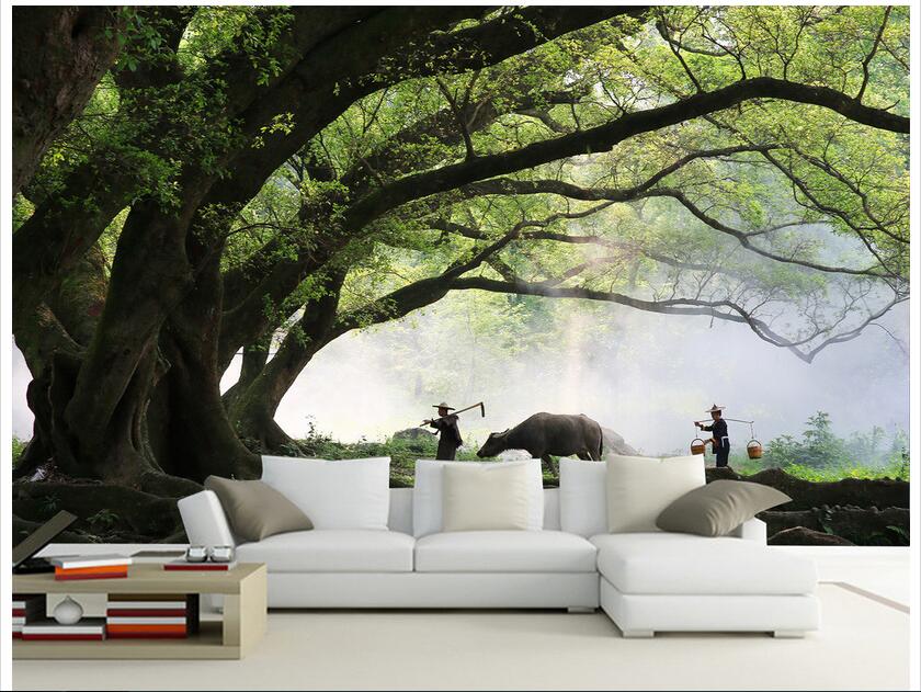 

custom photo 3d wallpaper Big tree spring rain fog farming background living room home decor 3d wall murals wallpaper for walls 3 d, Non-woven