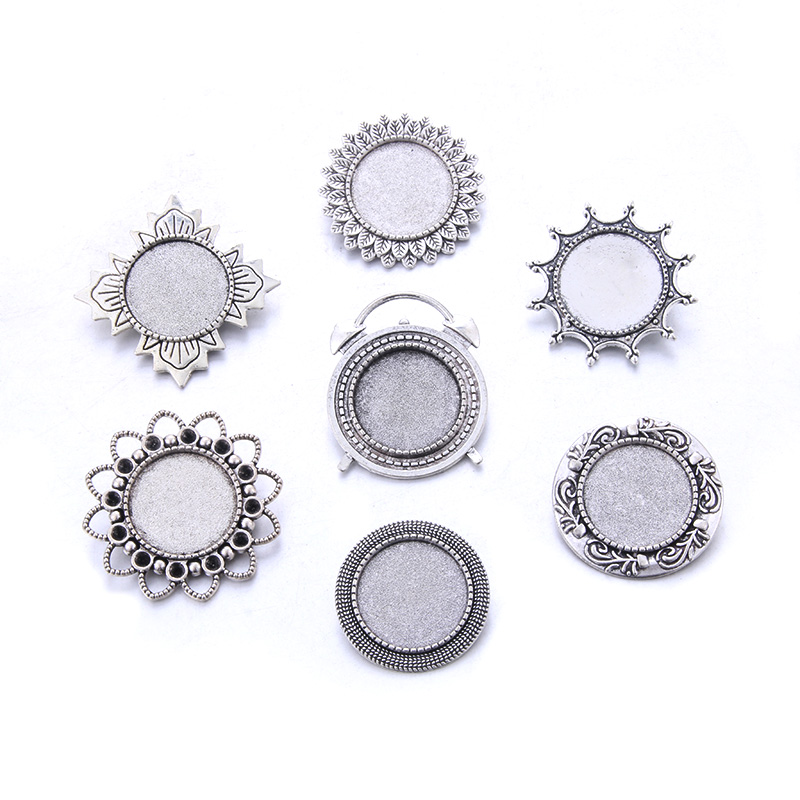 20pcs Silver Brooch Safety Pin Base Blanks bowknot gemstone flower feather