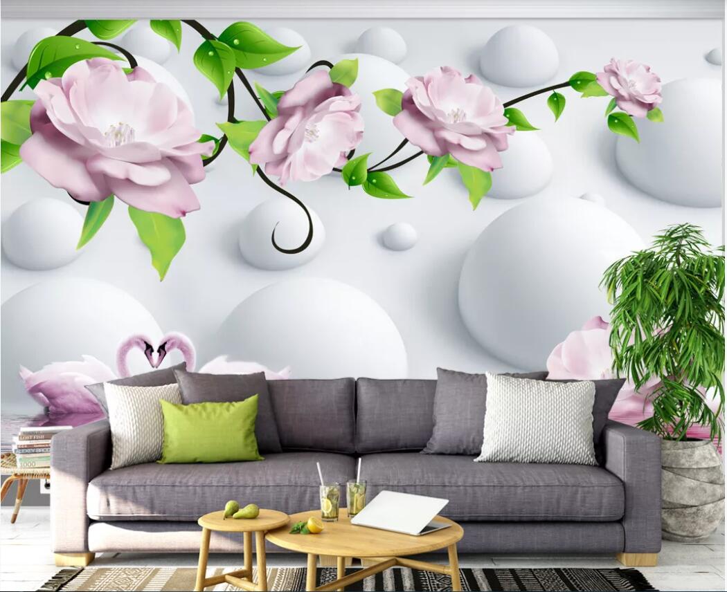 

3d room wallpaper custom photo mural Romantic rose swan lake landscape background wall decoration painting wallpaper for walls 3 d, Non-woven fabric