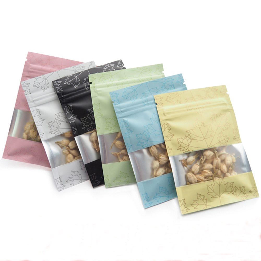 

8x12cm Aluminum Foil Zip Lock Packing Bags with Clear Window Self Seal Colourful Zipper Mylar Foil Packaging Bag with Maple Leaf Printing
