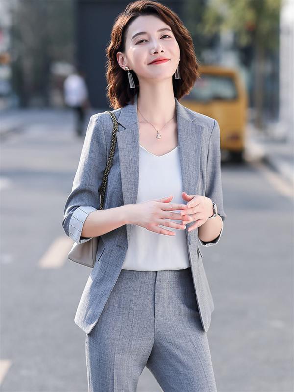

Pink Blazer Women' Short Section Korean Style 2020 Spring and Summer Casual Slim Cropped Sleeve Suit Thin Section Outfit R223, Gray blazer