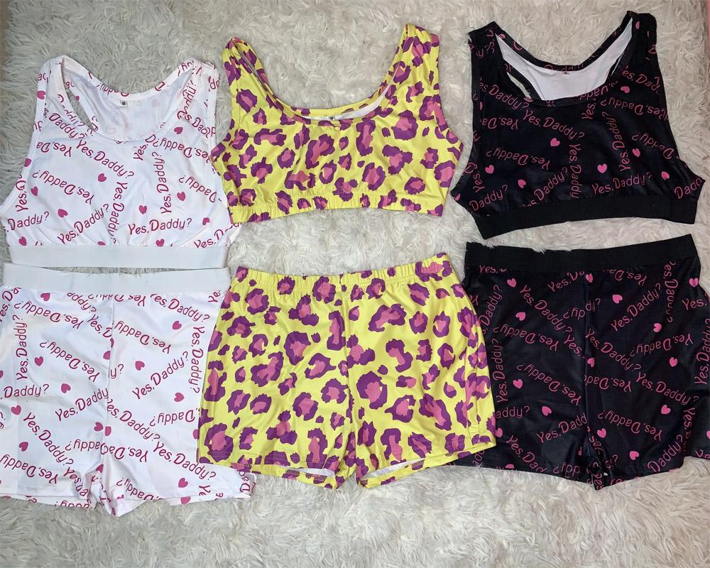Plus Size Letter Butterfly Leopard Print Running Sets for Women Summer Tracksuit Sports Bra+High Waist Shorts Sexy Joggers Suits