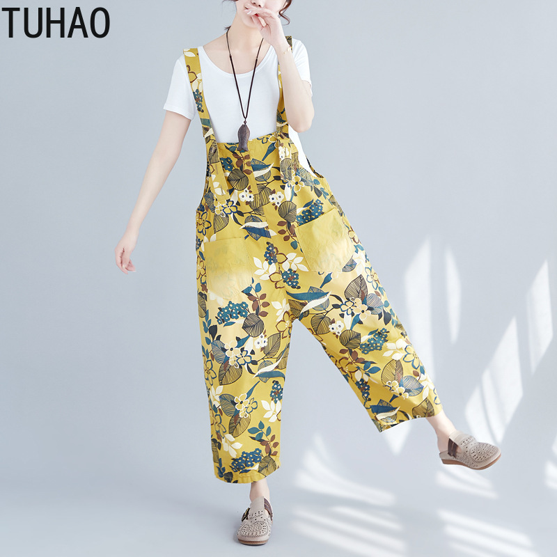 

TUHAO 2019 Baggy Denim Jumpsuits Female Plus Size Vintage Print Bib cowboy Pants Harem Rompers Harajuku drop Crotch Jeans LLJ, No.4