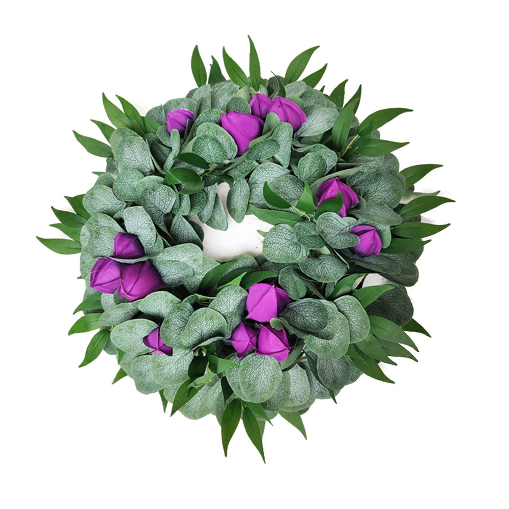 

39cm Christmas Decoration Artificial Green Leaves Flower Wreath Front Door Hanging Eucalyptus Leaf Garland For Wall Window Decor, A8